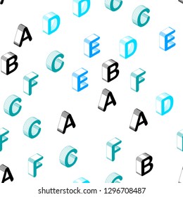 Light BLUE vector seamless background with 3D signs of alphabet. Colorful 3D alphabet signs with gradient on white background. Pattern for trendy fabric, wallpapers.