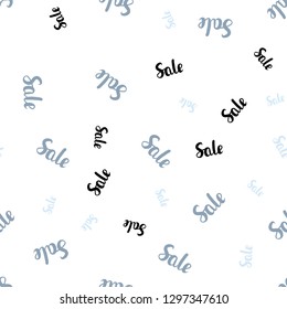 Light BLUE vector seamless background with words of sales. Colored words of sales with gradient on white background. Pattern for ads, posters, banners of sales.