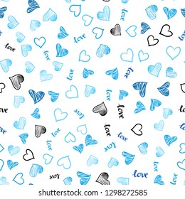 Light BLUE vector seamless background with words of love, hearts. Romantic illustration with colorful phrase LOVE YOU, hearts. Design for wallpaper, fabric makers.