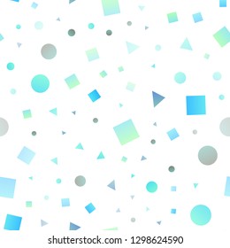 Light BLUE vector seamless background with triangles, circles, cubes. Decorative design in abstract style with lines, dots, cubes. Pattern for trendy fabric, wallpapers.