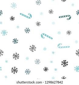 Light BLUE vector seamless background with sweet xmas lollipops.