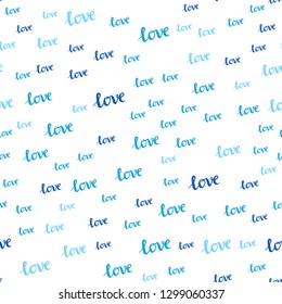 Light BLUE vector seamless background with words of love. Colorful illustration with quote LOVE YOU in celebration style. Design for wallpaper, fabric makers.