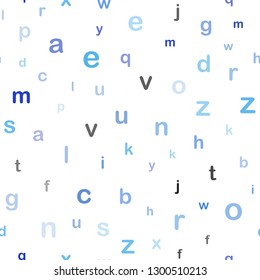 Light BLUE vector seamless background with signs of alphabet. Colored alphabet signs with gradient on white background. Texture for window blinds, curtains.