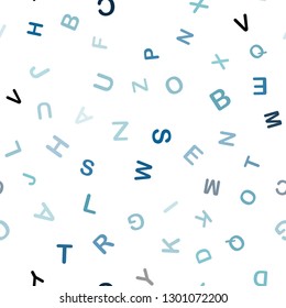 Light BLUE vector seamless background with signs of alphabet. Modern geometrical illustration with ABC english symbols. Pattern for design of fabric, wallpapers.