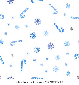 Light BLUE vector seamless background with tasty xmas sweets.