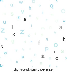Light BLUE vector seamless background with signs of alphabet. Modern geometrical illustration with ABC english symbols. Template for business cards, websites.