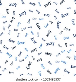 Light BLUE vector seamless background with words of love. Decorative design in doodle style with text LOVE YOU. Template for business cards, websites.
