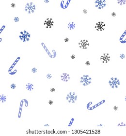 Light BLUE vector seamless background with tasty xmas sweets.