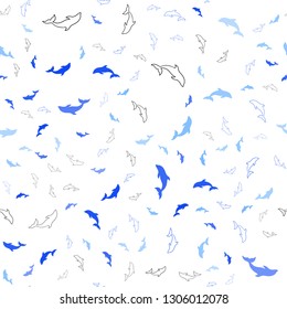 Light BLUE vector seamless background with dolphins. Modern abstract illustration with sea dolphins. Pattern for wildlife ad, booklets.