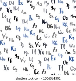Light BLUE vector seamless background with signs of alphabet. Abstract illustration with colored latin alphabet. Pattern for design of fabric, wallpapers.