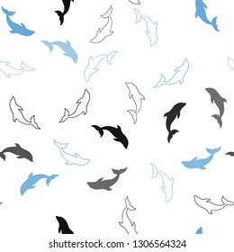 Light BLUE vector seamless background with dolphins. Shining illustration of colorful gradient sea dolphins. Natural design for wallpapers.