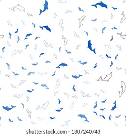 Light BLUE vector seamless background with dolphins. Modern abstract illustration with sea dolphins. Pattern for websites of animals.