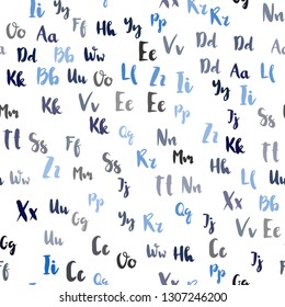 Light BLUE vector seamless background with signs of alphabet. Shining illustration with ABC symbols on abstract template. Template for business cards, websites.