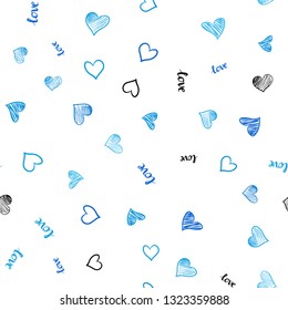 Light BLUE vector seamless background with words of love, hearts. Romantic illustration with colorful phrase LOVE YOU, hearts. Design for wallpaper, fabric makers.