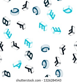 Light BLUE vector seamless background with 3D signs of alphabet. Modern geometrical illustration with 3D ABC english symbols. Texture for window blinds, curtains.
