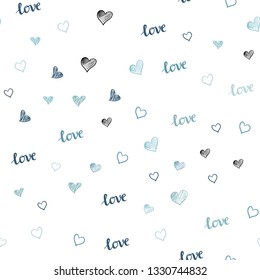 Light BLUE vector seamless background with words of love, hearts. Colorful illustration with quote LOVE YOU, hearts. Design for wallpaper, fabric makers.