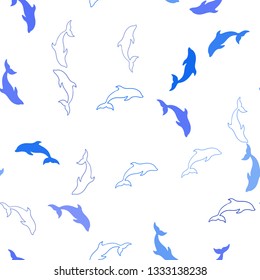 Light BLUE vector seamless background with dolphins. Shining illustration of colorful gradient sea dolphins. Pattern for marine leaflets.