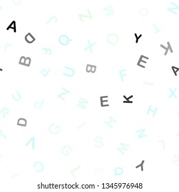 Light BLUE vector seamless background with signs of alphabet. Blurred design in simple style with signs of alphabet. Template for business cards, websites.