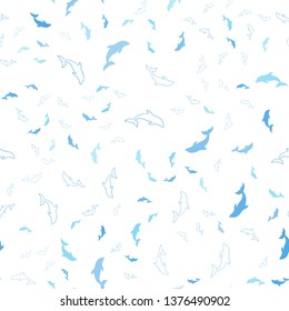 Light BLUE vector seamless background with dolphins. Shining illustration of colorful gradient sea dolphins. Pattern for wildlife ad, booklets.