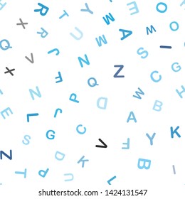 Light BLUE vector seamless background with signs of alphabet. Colored alphabet signs with gradient on white background. Pattern for trendy fabric, wallpapers.