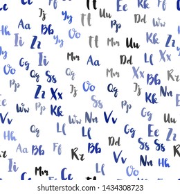 Light BLUE vector seamless background with signs of alphabet. Colored alphabet signs with gradient on white background. Template for business cards, websites.