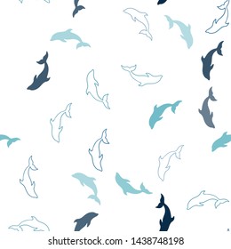 Light BLUE vector seamless background with dolphins. Modern abstract illustration with sea dolphins. Pattern for marine leaflets.