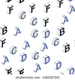 Light BLUE vector seamless background with 3D signs of alphabet. Colorful 3D alphabet signs with gradient on white background. Pattern for design of fabric, wallpapers.