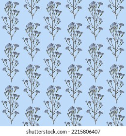 LIGHT BLUE VECTOR SEAMLESS BACKGROUND WITH LIGHT BLUE WILDFLOWERS OF TATAR MOLOKAN