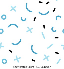Light BLUE vector seamless cover with abstract shapes. Colorful seamless gradient with lines and signs of maths. Pattern for trendy fabric, wallpapers.