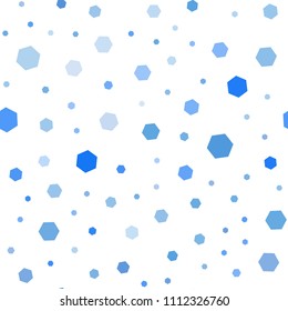 Light BLUE vector seamless cover with set of hexagons. Colorful hexagons on white backdrop. Pattern for texture of wallpapers.