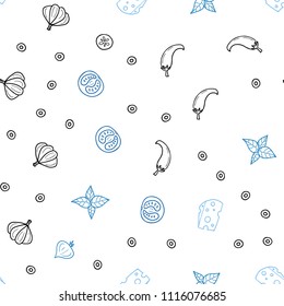 Light BLUE vector seamless cover with cuisine gourmet. Decorative shining illustration with food on abstract template. Pattern for ads of breakfast, lunch, dinner.