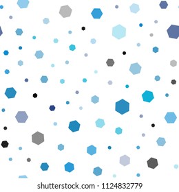 Light BLUE vector seamless cover with set of hexagons. White background with colorful hexagons. Pattern for texture of wallpapers.