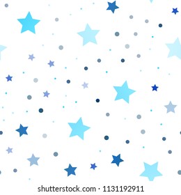 Light BLUE vector seamless cover with small and big stars. Glitter abstract illustration with colored stars. Smart design for your business advert.