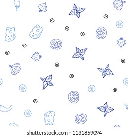 Light BLUE vector seamless cover with cuisine gourmet. Beautiful colored illustration with food in doodle style. Doodle design for your business advert of cafes.
