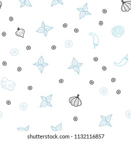 Light BLUE vector seamless cover with cuisine gourmet. Blurred decorative design of snacks in doodle style. Pattern for menu of cafes, bars, restaurants.