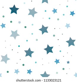 Light BLUE vector seamless cover with small and big stars. Stars on blurred abstract background with gradient. The pattern can be used for new year ad, booklets.
