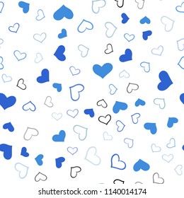 Light BLUE vector seamless cover with Shining hearts. Blurred decorative design in doodle style with hearts. Beautiful design for your business advert of anniversary.