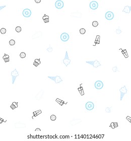 Light BLUE vector seamless cover with cuisine gourmet. Decorative shining illustration with food on abstract template. Pattern for menu of cafes, bars, restaurants.