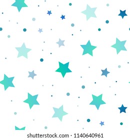 Light BLUE vector seamless cover with small and big stars. Decorative shining illustration with stars on abstract template. The pattern can be used for wrapping gifts.