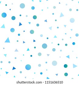 Light BLUE vector seamless cover in polygonal style with circles. Beautiful illustration with circles, triangles in nature style. Pattern for design of window blinds, curtains.