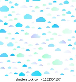 Light BLUE vector seamless cover with clouds. Colorful illustration with abstract clouds. Pattern for trendy fabric, wallpapers.