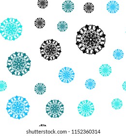 Light BLUE vector seamless cover with beautiful snowflakes. Decorative shining illustration with snow on abstract template. Pattern for trendy fabric, wallpapers.