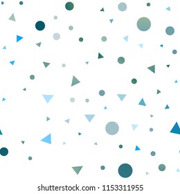 Light BLUE vector seamless cover in polygonal style with circles. Beautiful illustration with circles, triangles in nature style. Pattern for design of fabric, wallpapers.