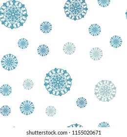 Light BLUE vector seamless cover with beautiful snowflakes. Glitter abstract illustration with crystals of ice. Trendy design for wallpaper, fabric makers.