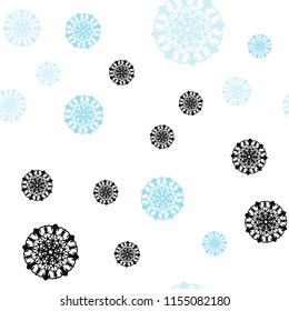 Light BLUE vector seamless cover with beautiful snowflakes. Blurred decorative design in xmas style with snow. Pattern for design of fabric, wallpapers.