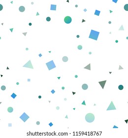 Light BLUE vector seamless cover in polygonal style with circles. Illustration with colorful circles, triangles, rectangles. Template for business cards, websites.