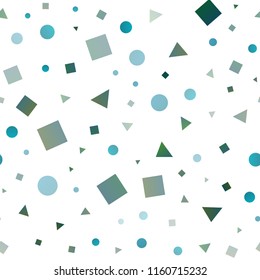 Light BLUE vector seamless cover in polygonal style with circles. Illustration with set of colorful circles, triangles, squares. Template for business cards, websites.