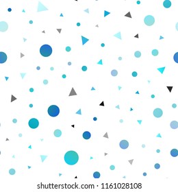 Light BLUE vector seamless cover in polygonal style with circles. Beautiful illustration with circles, triangles in nature style. Pattern for design of fabric, wallpapers.