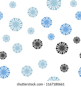 Light BLUE vector seamless cover with beautiful snowflakes. Modern geometrical abstract illustration with crystals of ice. Pattern for design of fabric, wallpapers.