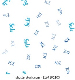 Light BLUE vector seamless cover with symbols of 30, 40, 50, 70 % sales. Colorful set of  percentage signs in simple style. Backdrop for mega promotions, discounts.